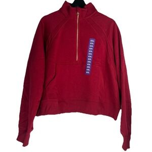 Member's Mark Womens Fleece Half Zip Pullover Red Relaxed Cropped XXL New